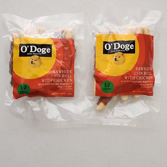 O'Doge Dog Treats 2 Packs Rawhide 2.5" Roll with Chicken. 12 Count. - Picture 2 of 9